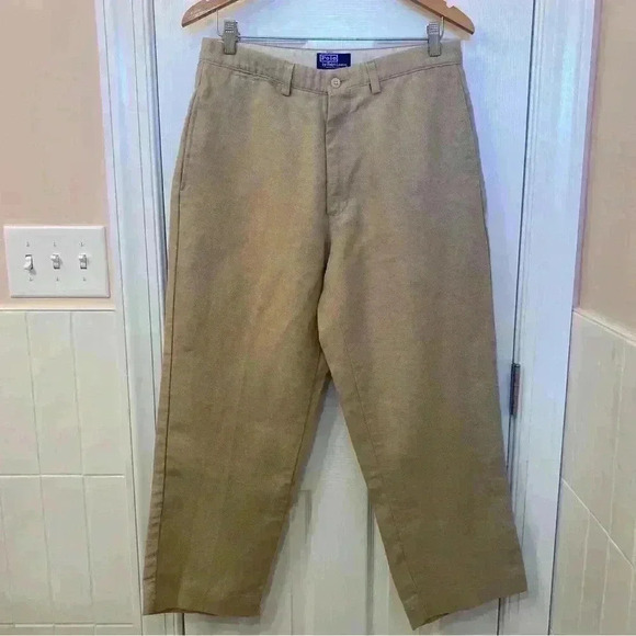 Vintage Polo Ralph Lauren Beige Linen Blend Pants 33 x 30 MADE IN USA - Picture 1 of 13